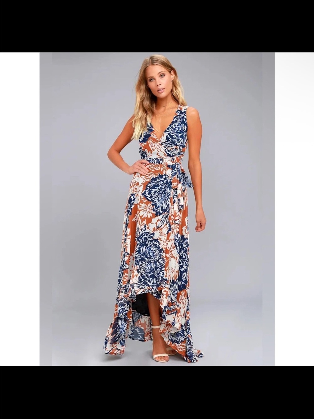 Lulus Floral High Low Maxi Dress NWT Small Blue Orange NWT